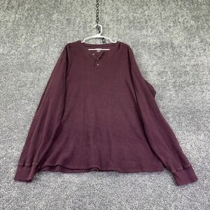 Northcrest Henley Shirt Mens XL Maroon Thermal Waffle Knit Long Sleeve Casual